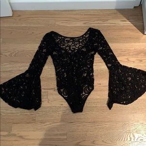 Forever 21 Black Lace Bell Sleeve Bodysuit